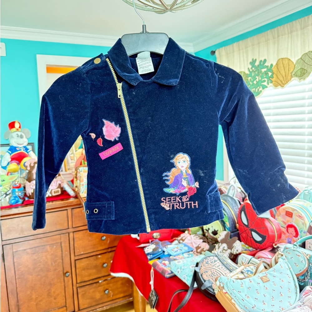 Disney frozen 2 Blue velvet Jacket with Cartoon Appliqués